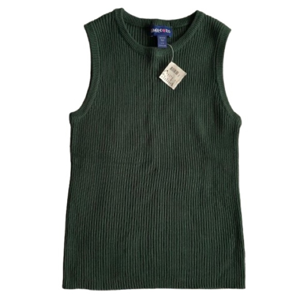 Vintage Limited Too Girl's Dark Green Ribbed Tank Top Size L (14) Y2K Retro NWT